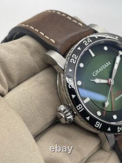 Graham Fortress GMT Automatic Green Dial Leather 44mm Steel Watch 2FOBC. G02A B+P