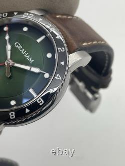 Graham Fortress GMT Automatic Green Dial Leather 44mm Steel Watch 2FOBC. G02A B+P