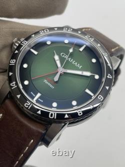Graham Fortress GMT Automatic Green Dial Leather 44mm Steel Watch 2FOBC. G02A B+P