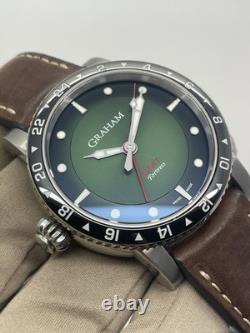 Graham Fortress GMT Automatic Green Dial Leather 44mm Steel Watch 2FOBC. G02A B+P