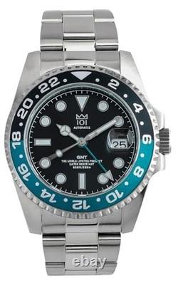 HYAKUICHI Model 14 GMT Automatic Watch Aqua Black Dial World Time 200M Japan New