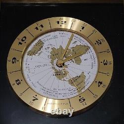 Hamilton Desk Clock World Time GMT Globe Retro MCM Brass Black Works Vintage