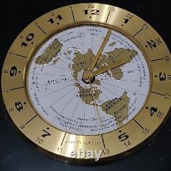 Hamilton Desk Clock World Time GMT Globe Retro MCM Brass Black Works Vintage