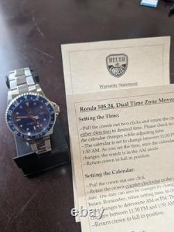 Heuer & Lambelet Rare 90's GMT Watch Blue 40mm Great Condition