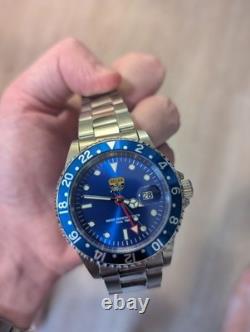 Heuer & Lambelet Rare 90's GMT Watch Blue 40mm Great Condition