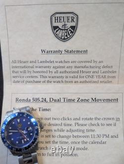 Heuer & Lambelet Rare 90's GMT Watch Blue 40mm Great Condition