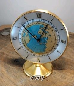 IMHOF World Time desk clock GMT 8 Day VERY CLEAN Running Well Vintage 1960s