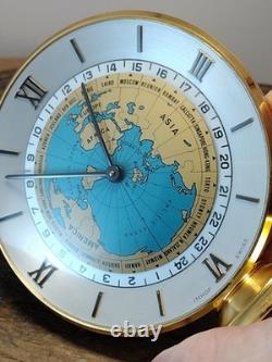 IMHOF World Time desk clock GMT 8 Day VERY CLEAN Running Well Vintage 1960s