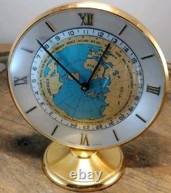 IMHOF World Time desk clock GMT 8 Day VERY CLEAN Running Well Vintage 1960s