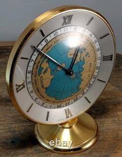 IMHOF World Time desk clock GMT 8 Day VERY CLEAN Running Well Vintage 1960s