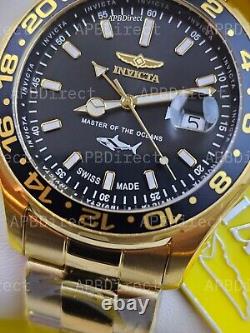Invicta Swiss Made GMT Gold Plated Case & Bracelet Pro Diver mens watch