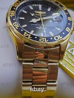 Invicta Swiss Made GMT Gold Plated Case & Bracelet Pro Diver mens watch