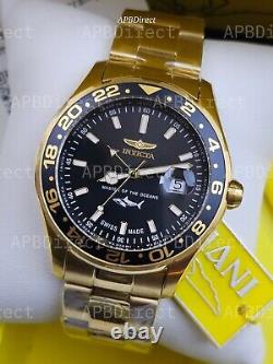 Invicta Swiss Made GMT Gold Plated Case & Bracelet Pro Diver mens watch