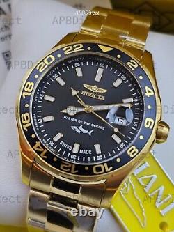 Invicta Swiss Made GMT Gold Plated Case & Bracelet Pro Diver mens watch