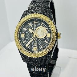 JBW Men's JET SETTER GMT Gold/Black DIAMONDS Time Zone Watch J6370A 45mm