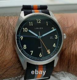 LINJER GMT WATCH. With extra straps! Reduced! 41mm case 22 mm lugs