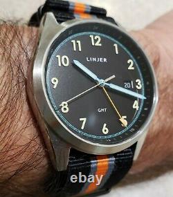 LINJER GMT WATCH. With extra straps! Reduced! 41mm case 22 mm lugs