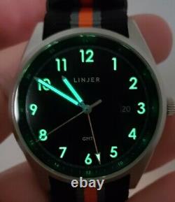 LINJER GMT WATCH. With extra straps! Reduced! 41mm case 22 mm lugs