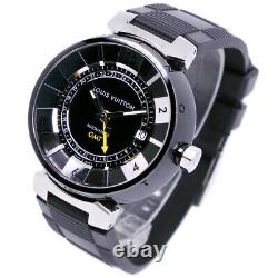 LOUIS VUITTON Q113K in black GMT Tambour Watches black Stainless Steel/rub