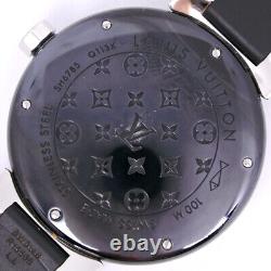 LOUIS VUITTON Q113K in black GMT Tambour Watches black Stainless Steel/rub