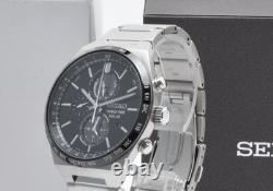 MINT SEIKO V195-0AE0 World Time Solar Men's Watch Black Dial 44mm From JAPAN