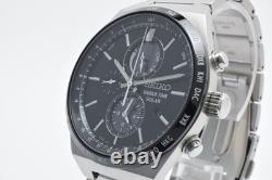 MINT SEIKO V195-0AE0 World Time Solar Men's Watch Black Dial 44mm From JAPAN