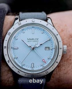 Marloe GMT Day Mens Watch Stainless Steel Blue Face Automatic Watch