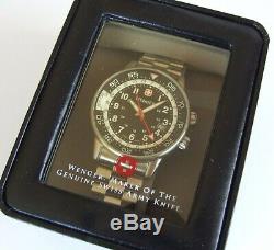 MeNs WENGER Swiss Army WORLD Time GMT COMMANDO4 Hand Black DialSS BraceletEUC