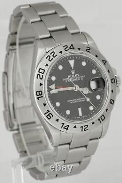 Men's 2002 Rolex Explorer II SEL Stainless Steel Black Date GMT 40mm Watch 16570