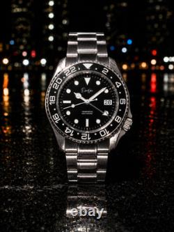 Men's Automatic GMT Watch 41mm Black Dial Stainless Steel Élan Noir Tempesta
