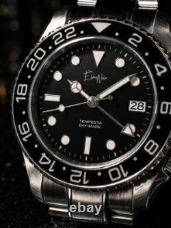 Men's Automatic GMT Watch 41mm Black Dial Stainless Steel Élan Noir Tempesta