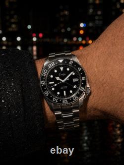 Men's Automatic GMT Watch 41mm Black Dial Stainless Steel Élan Noir Tempesta