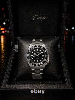 Men's Automatic GMT Watch 41mm Black Dial Stainless Steel Élan Noir Tempesta