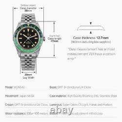 Men's GMT Automatic Watch, 38mm Sapphire Crystal, 100M Waterproof, WD6542