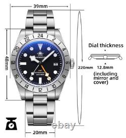 Men's GMT Diver Quartz Watch 39mm Swiss RONDA Movement Luminous 200M Waterproof