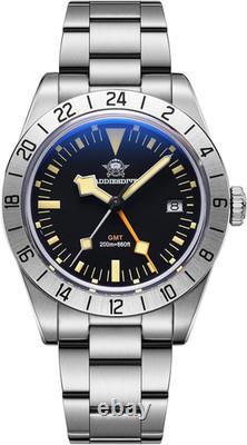 Men's GMT Quartz Watch, Dual Time, Waterproof 200M, Swiss Movement, Luminous