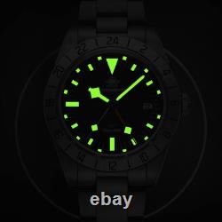 Men's GMT Quartz Watch, Dual Time, Waterproof 200M, Swiss Movement, Luminous