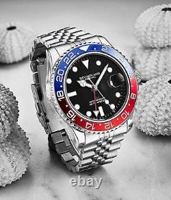 Men's Stainless Steel Jubilee Bracelet GMT Watch Quartz, Dual Time, Quickset Date