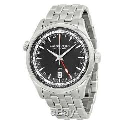 Mens Hamilton H32695131 Jazzmaster Black Dial GMT Stainless Steel Watch