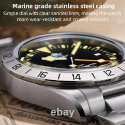 Mens Quartz GMT Watch Diver Stainless Steel Swiss Ronda Movement 200M Waterproof