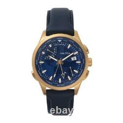 Mens Wristwatch NAUTICA SHANGHAI NAPSHG002 GMT Genuine Leather Blue WORLD TIME