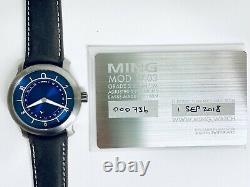 Ming 17.03 GMT Grade 2 Titanium Blue Burst Watch 25 Jewel Swiss 1/125 Box Papers