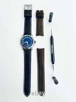Ming 17.03 GMT Grade 2 Titanium Blue Burst Watch 25 Jewel Swiss 1/125 Box Papers