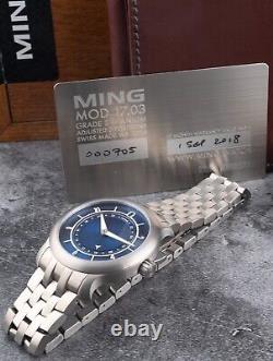 Ming Watches 17.03 GMT Blue Dial 38mm Titanium Bracelet 100% Complete Sept 2018