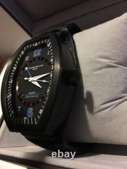 Montres De Luxe Mens GMT Estremo Black blue Tonneau Leather Watch NEW