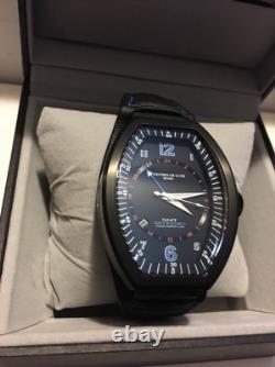 Montres De Luxe Mens GMT Estremo Black blue Tonneau Leather Watch NEW