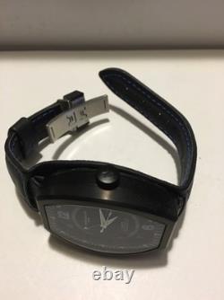 Montres De Luxe Mens GMT Estremo Black blue Tonneau Leather Watch NEW
