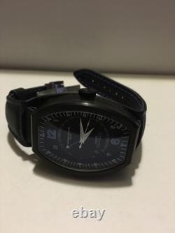 Montres De Luxe Mens GMT Estremo Black blue Tonneau Leather Watch NEW
