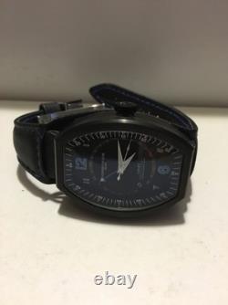 Montres De Luxe Mens GMT Estremo Black blue Tonneau Leather Watch NEW