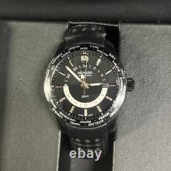 Movado Black Series 800 GMT World-Time 24 Hr Steel Watch Model 14-1-36-1207